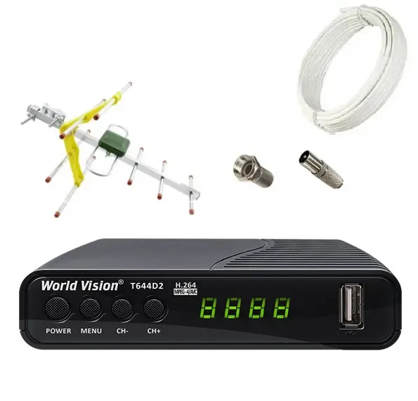 Комплект Т2 Тюнер World Vision T644D2 та антена зовнішня Eurosky ES-003 Yellow