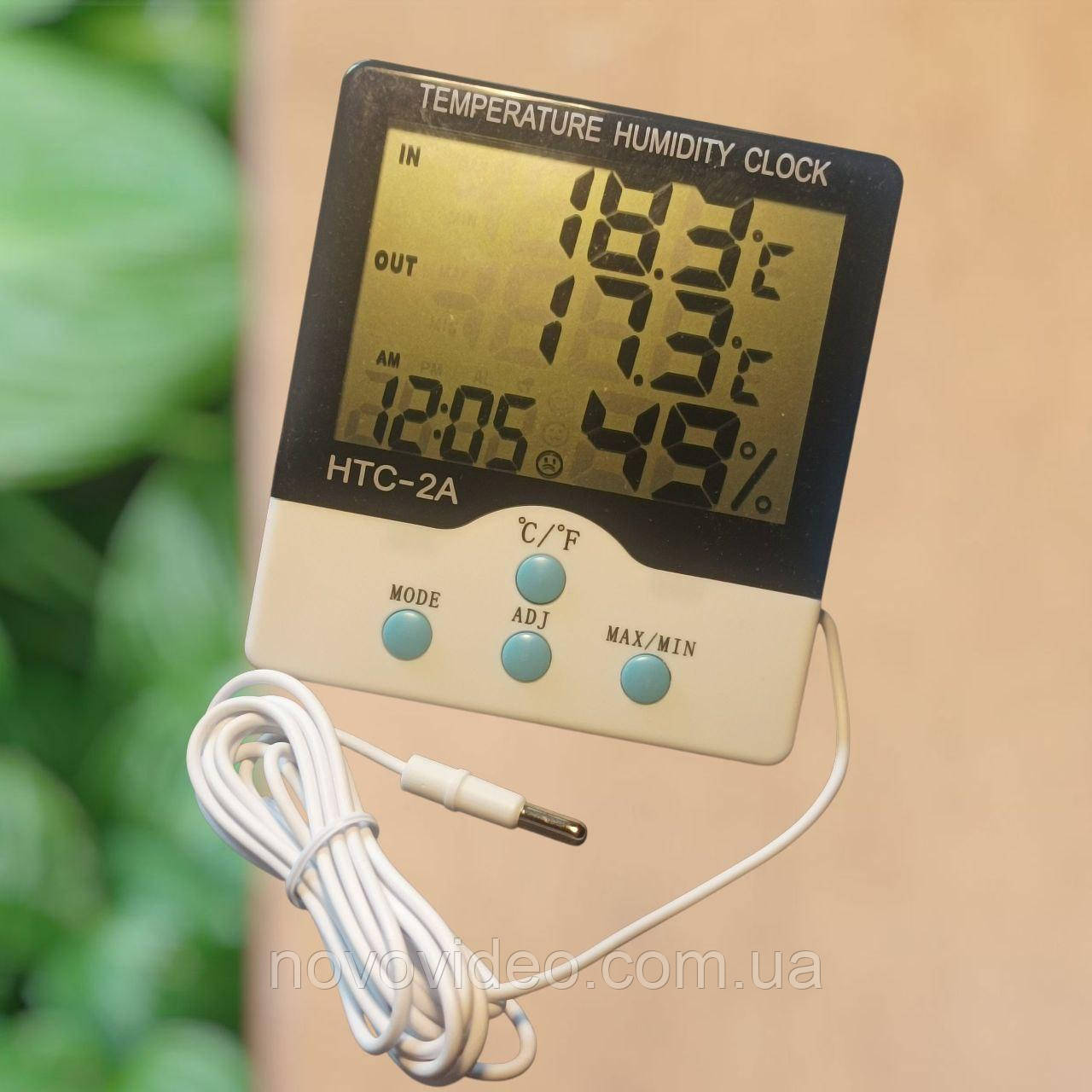 Термометр із гігрометром HTC-2A з виносним датчиком, батарейка в комплекті, фото 1
