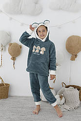 Домашній костюм Піжама для дівчинки МАХРОВА з капюшоном ПЕСИКИ зелена ТУРЦІЯ 4-15 років PM42583