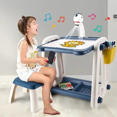 Багатофункціональний столик проєктор мольберт для малювання 3в1 творчий куточок Стільчик маркери альбом ефекти