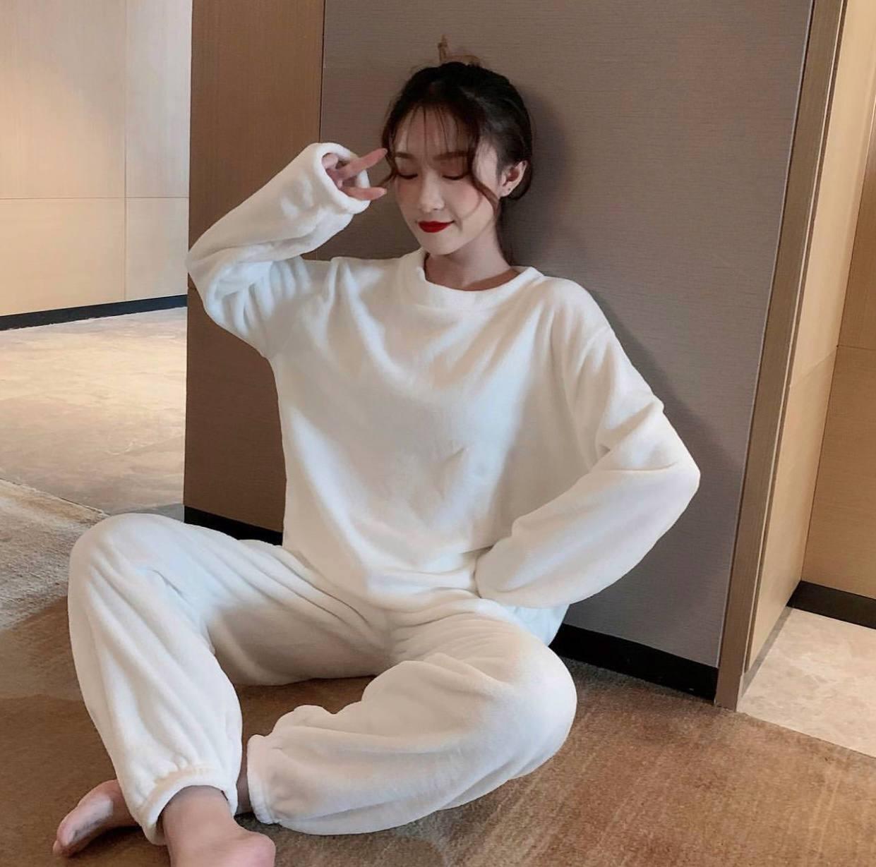 Тепла зимова жіноча модна піжама махра кофта та штани комплект на подарунок домашній костюм для сну плюш, фото 1