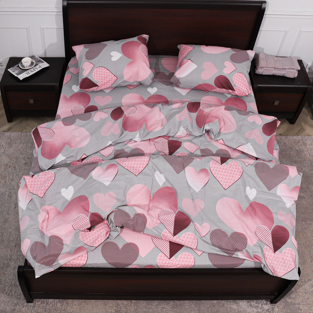 Полуторний набір постільної білизни 150*220 сірого кольору з принтом «серце» з Бязі "Gold" №154929 Черешенька™