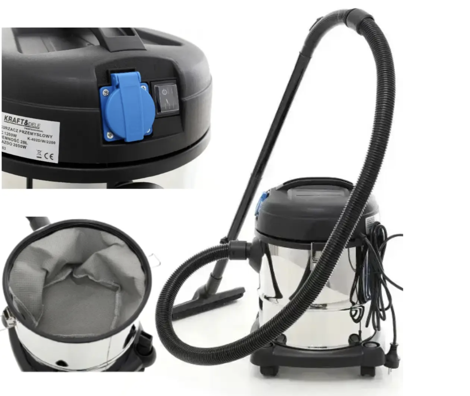 Пилосос промисловий Kraft&Dele KD483 потужність 1200 Вт об'єм 20 л для сухого і вологого прибирання, фото 1