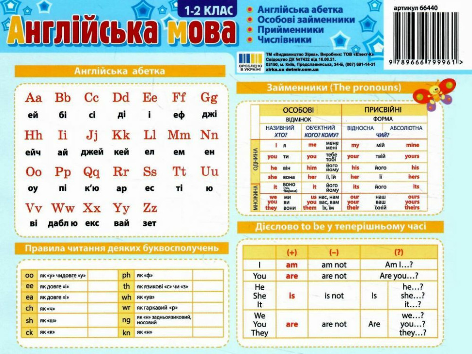 Картонка-підказка Англійська Мова 1 клас 66440, фото 1