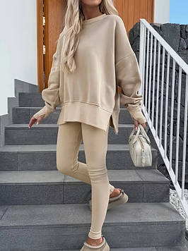 Жіночий утеплений костюм на кожен день: світшот і легінси Бежевий