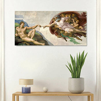 Картина репродукція Створення Адама фреска Мікеланджело Сікстинська капела Ренесанс Друк на полотні 60х125см