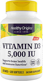 Вітамін D3, Vitamin D3, Healthy Origins, 5000 МО, 120 гелевих капсул