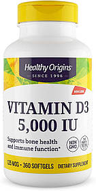 Вітамін D3, Vitamin D3, Healthy Origins, 5000 МО, 360 гелевих капсул