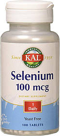 Селен, Selenium, KAL, без дріжджів, 100 мкг, 100 таблеток