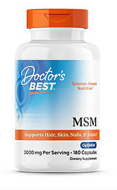 Метилсульфонілметан, МСМ, MSM, Doctor's Best, 1000 мг, 180 капсул