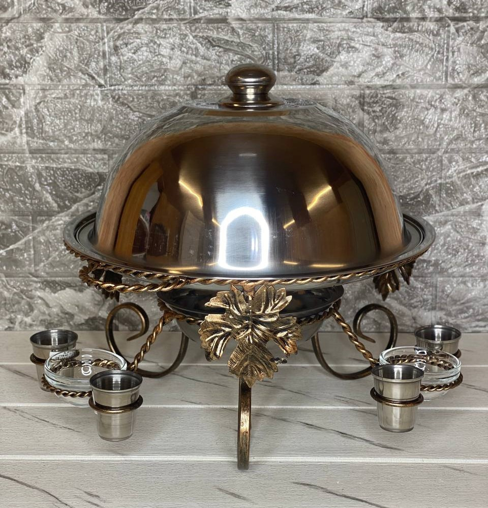 Садж кручений Premium виноградний лист соус чарки, марміт, блюдо для подавання шашлику 36 см, фото 1