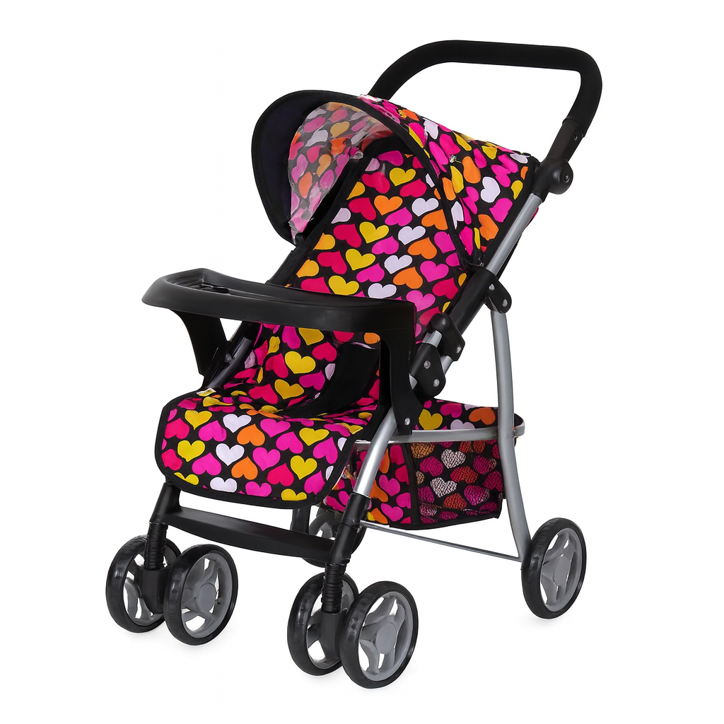 Дитяча коляска Melogo 9366 T/018 для ляльок і пупсів, дизайн «Серця»: