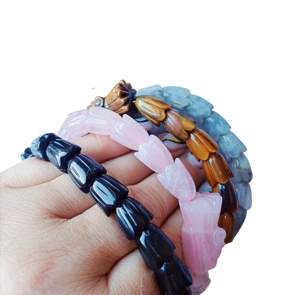 Онікс, рожевий кварц, тигрове око і блакитний халцедон браслет Дракон, 0323ТС, фото 1