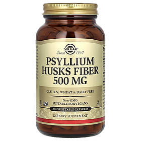 Подорожник, Psyllium Husks Fiber, Solgar, клітковина лушпиння, 500 мг, 200 вегетаріанських капсул