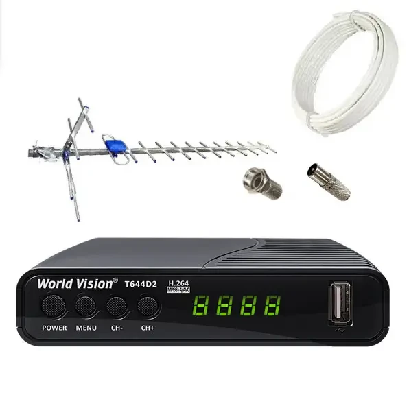 Комплект Т2 Тюнер World Vision T644D2 та антена зовнішня Eurosky МИР-19