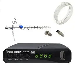 Комплект Т2 Тюнер World Vision T644D2 та антена зовнішня Eurosky МИР-19