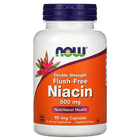 Ніацин (Вітамін В3), Flush-Free Niacin, Now Foods, подвійна концентрація, 500 мг, 90 вегетаріанських капсул