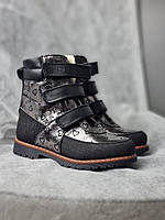 Дитячі чорні утеплені шкіряні ортопедичні черевики на липучках 27 р, фото 2