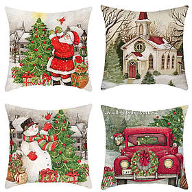 Комплект новорічних наволочок 4 шт 45*45см №1 чохли на подушки декоративні