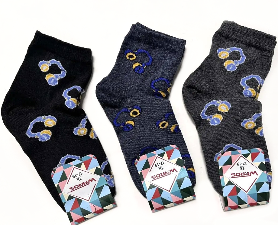 Шкарпетки підліткові стрейч Навушники 19-21 р. (12 пар!) (Демісезонні) темне асорті, фото 1