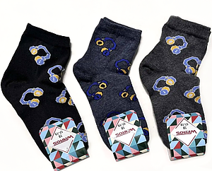 Шкарпетки підліткові стрейч Навушники 19-21 р. (12 пар!) (Демісезонні) темне асорті