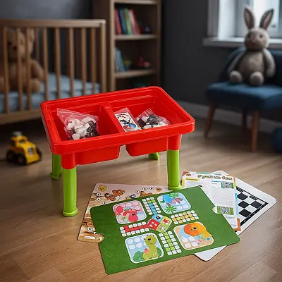 Ігровий столик із набором 7 настільних ігор для компанії дітей Шашки шахи лудо ходилка змійки драбина доміно