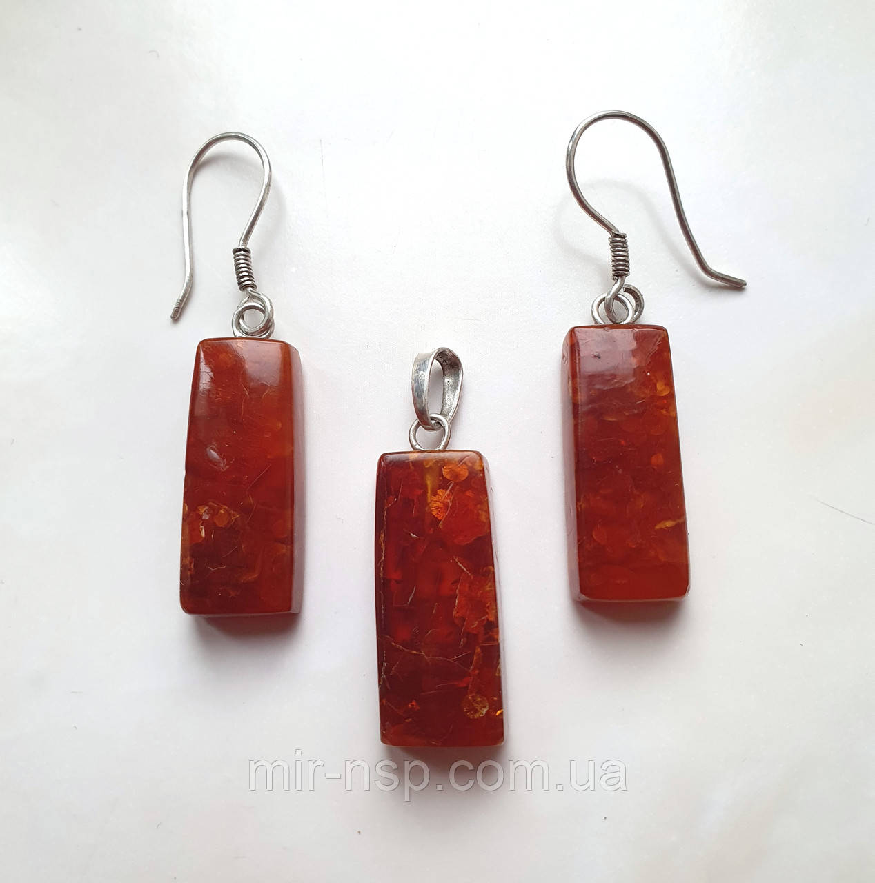 Набір Сережки та Кулон з 100% натурального бурштину вага 5,7г срібло 925, фото 1