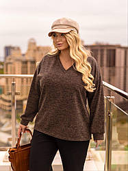 Жіночий джемпер батал з люрексом вільний крій рукав з манжетом