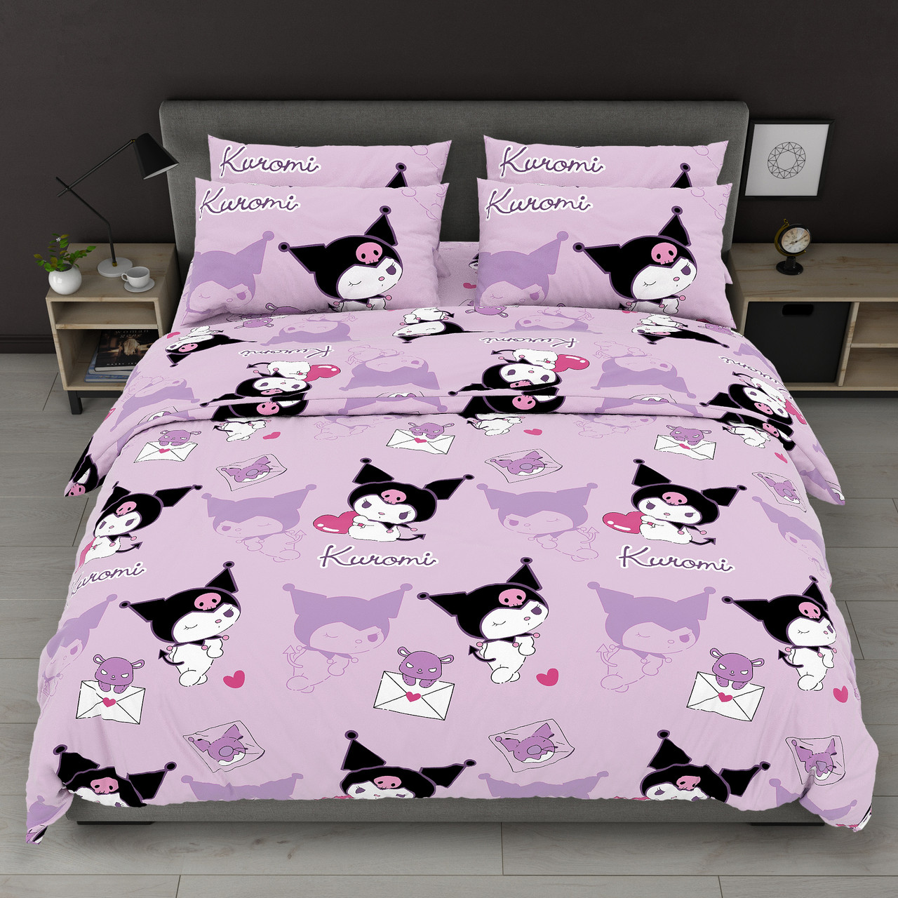 Постільна білизна Королева Ночі (Бязь) | Полуторний комплект | 50х70 | Куромі на бузковому, фото 1