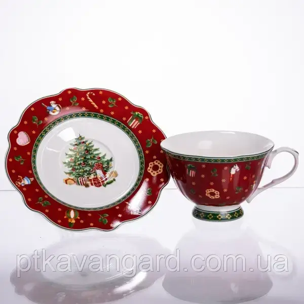 Чашка порцелянова із блюдцем Christmas новорічна, фото 1