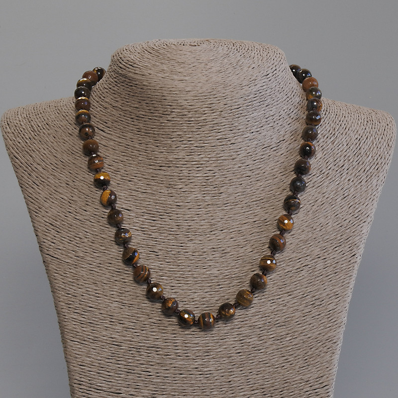 Намисто Тигрове Око гранована кулька d-8мм+- L-50мм+- з замочком, фото 1