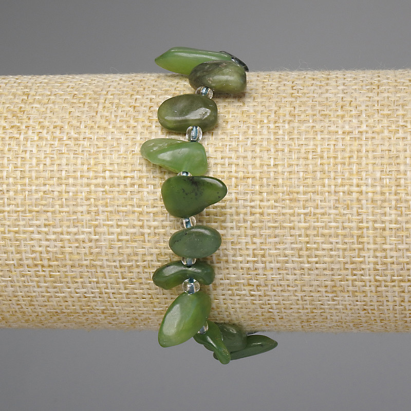 Браслет Жадеїт галтівка-мателик d-8-17х5-7мм+- бісер 3мм+- L-18мм+- стрейч, фото 1