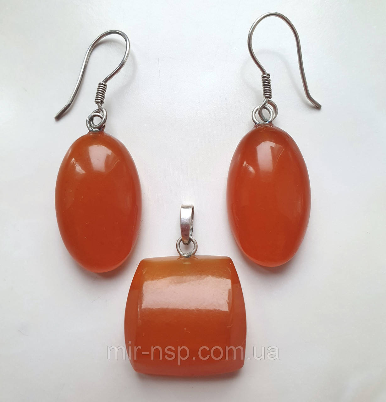 Набір Сережки та Кулон з 100% натурального бурштину вага 8,4г срібло 925, фото 1