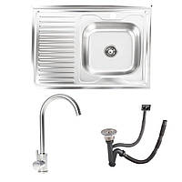 КОМПЛЕКТ мойка накладная 8060 САТИН "R" 0.7/160 TM Valeo + 56 NESP смеситель кухонный SANTEH SHOP