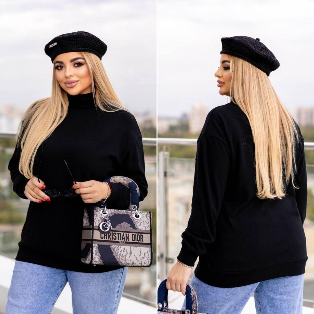 Жіночий базовий батальний осінній лонгслів теплий гольф під горло светр довгий рукав ангора батал, фото 1