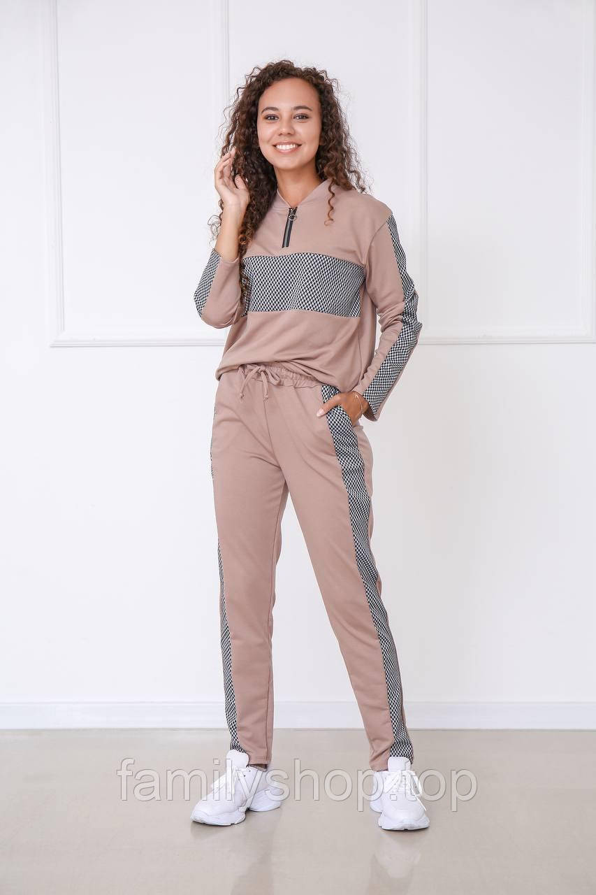 Стильний спортивний костюм жіночий трикотажний двоколірний прогулянковий, сірий, чорний, бордовий, фото 1
