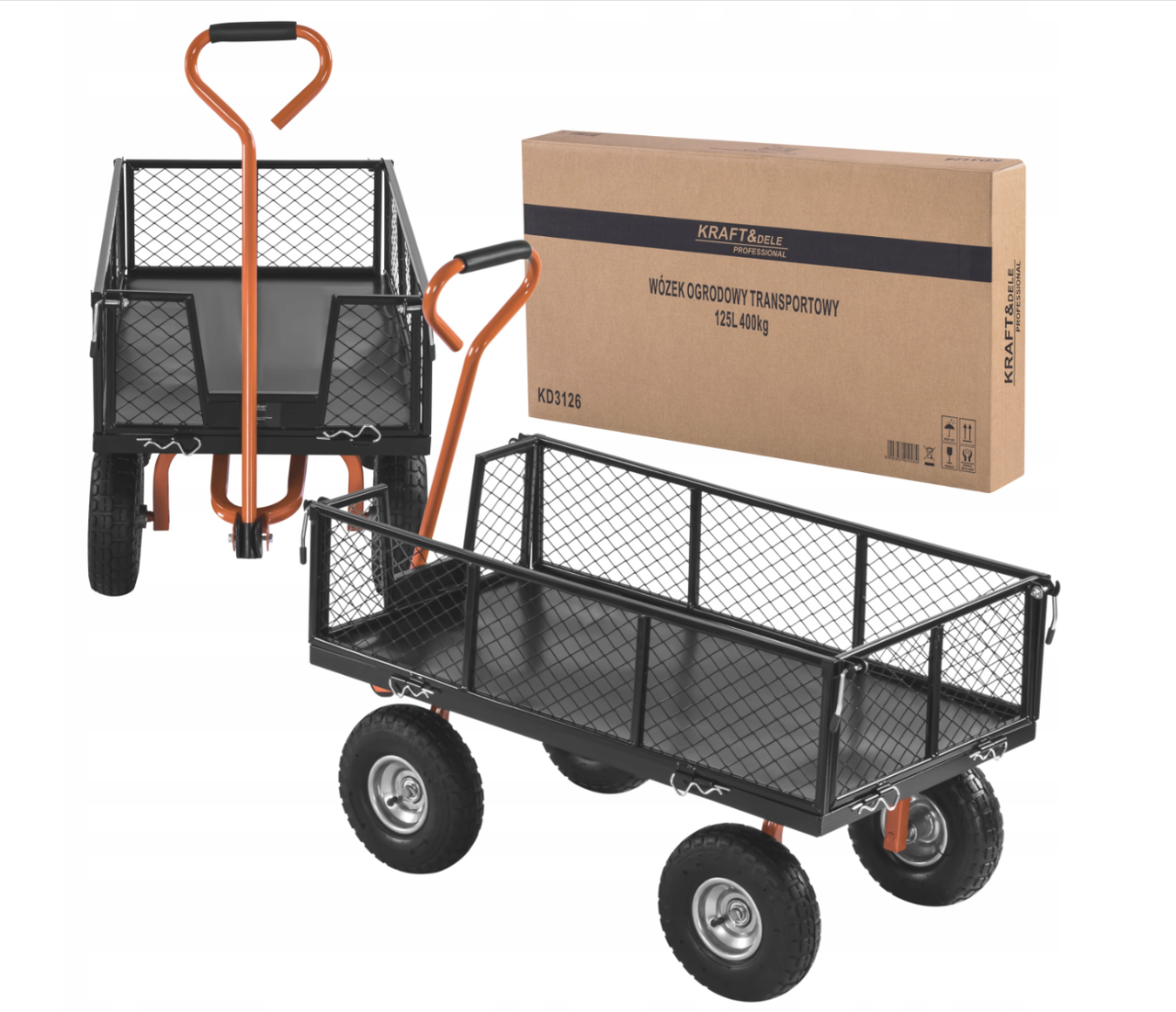 Садовий транспортний візок  Kraft&Dele KD3126 вантажопідйомність 400 кг чорний 125 л  для саду городу та  будівельних робіт., фото 1
