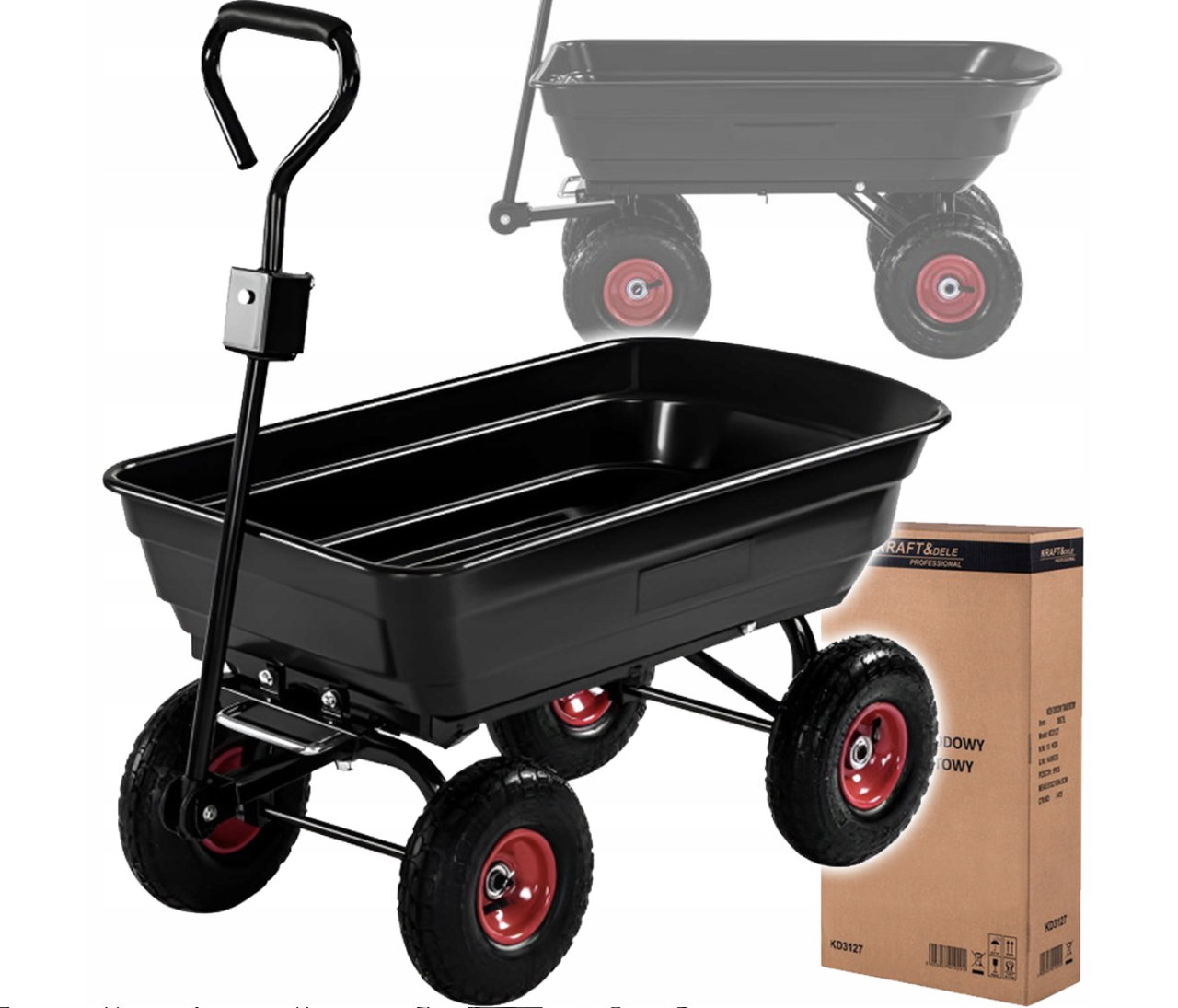 Садовий візок самоскидний Kraft&Dele KD3127  вантажопідйомність 300  кг чорний 75 л  для саду городу та  будівельних робіт, фото 1