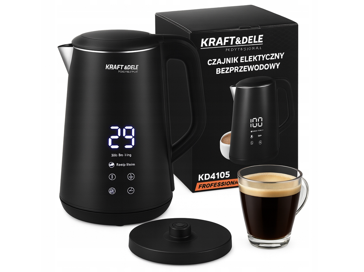Електричний чайник з контролем температури 1,6 л 1500 Вт  Kraft&Dele KD4105 чорний, фото 1