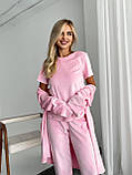 Жіночий домашній велюровий костюм-трійка ніжно-рожевого кольору (барбі), для затишний і приємний до тіла, фото 3