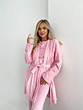 Велюрова жіноча піжама з халатиком бежевого кольору, фото 5