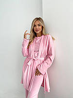 Жіночий домашній велюровий костюм-трійка ніжно-рожевого кольору (барбі), для  затишний і приємний до тіла