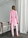 Жіночий домашній велюровий костюм-трійка ніжно-рожевого кольору (барбі), для затишний і приємний до тіла, фото 4