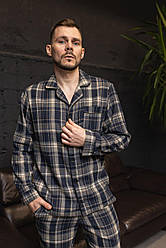 Піжама чоловіча КОТОН ФЛАНЕЛЬ сорочка і штани КЛІТИНКА КОРИЧНЕВО-СИНІЙ BRAND 201117