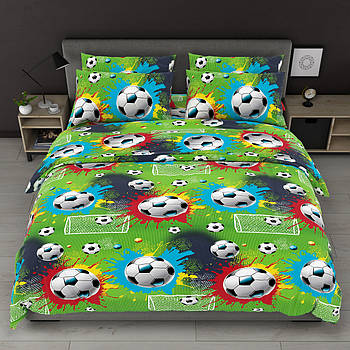 Постільна білизна Королева Ночі (Бязь) | Полуторний комплект | 50х70 | Футбол, м'ячі на зеленому