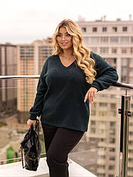 Жіночий джемпер трикотажний повсякденний для повних темно-зелений