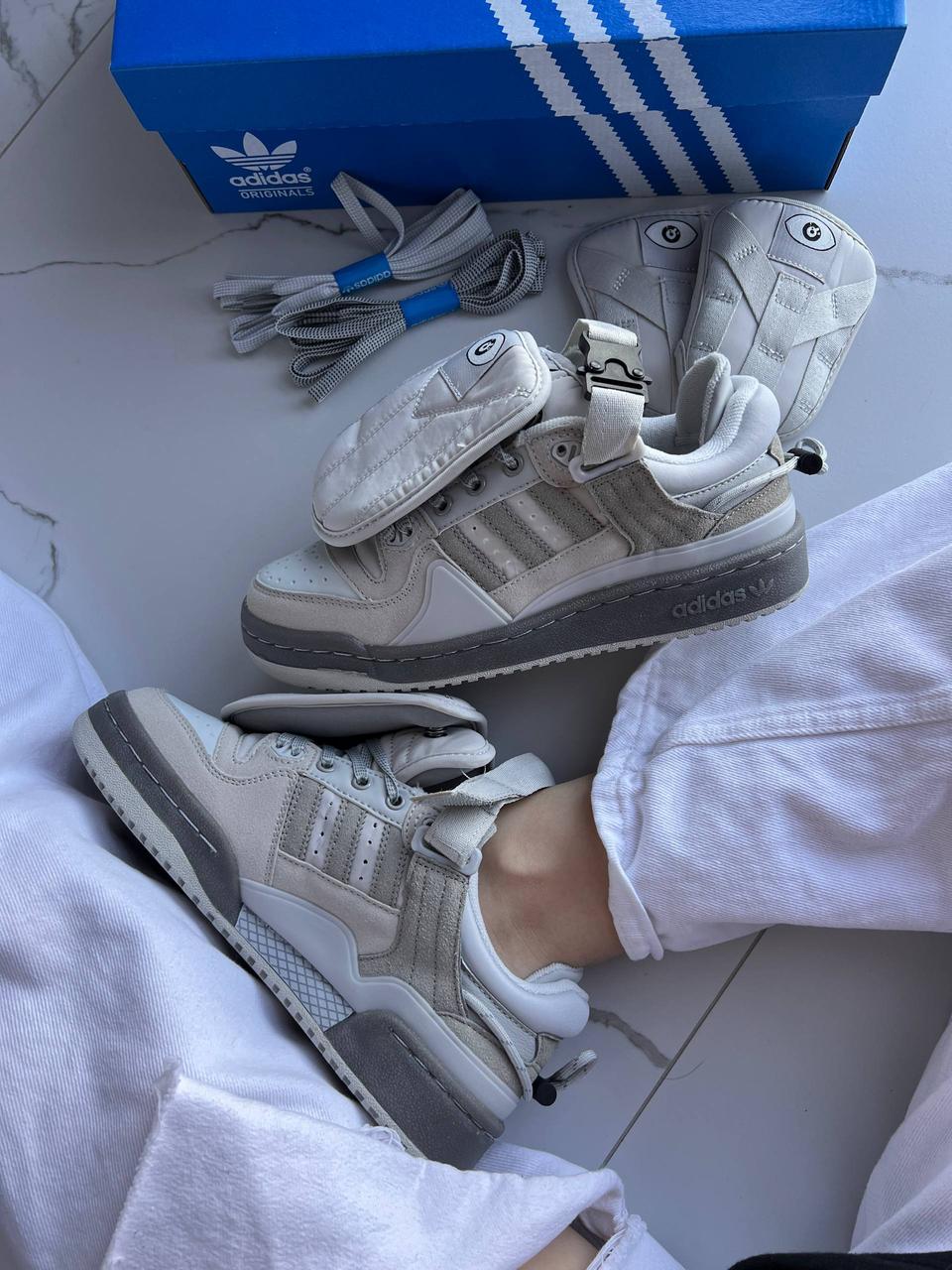 Кросівки Adidas Forum Bad Bunny Grey Адідас Форум бед банні сірі замша шкіра весна осінь зі шнурками