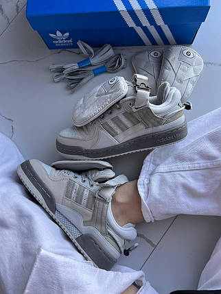 Кросівки Adidas Forum Bad Bunny Grey Адідас Форум бед банні сірі замша шкіра весна осінь зі шнурками, фото 1