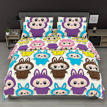 Постільна білизна Королева Ночі (Бязь) | Полуторний комплект | 50х70 | Різнокольорові лабубу