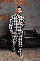 Піжама чоловіча КОТОН ФЛАНЕЛЬ сорочка і штани КЛІТИНКА ЧОРНО-БІЛИЙ BRAND 202021